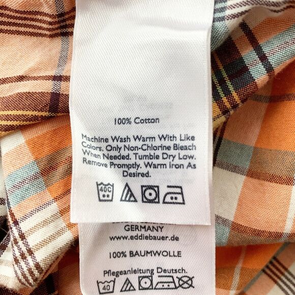 Eddie Bauer XXL Mens Plaid Shirt FALL COLORS Orange Brown Beige - Picture 4 of 5